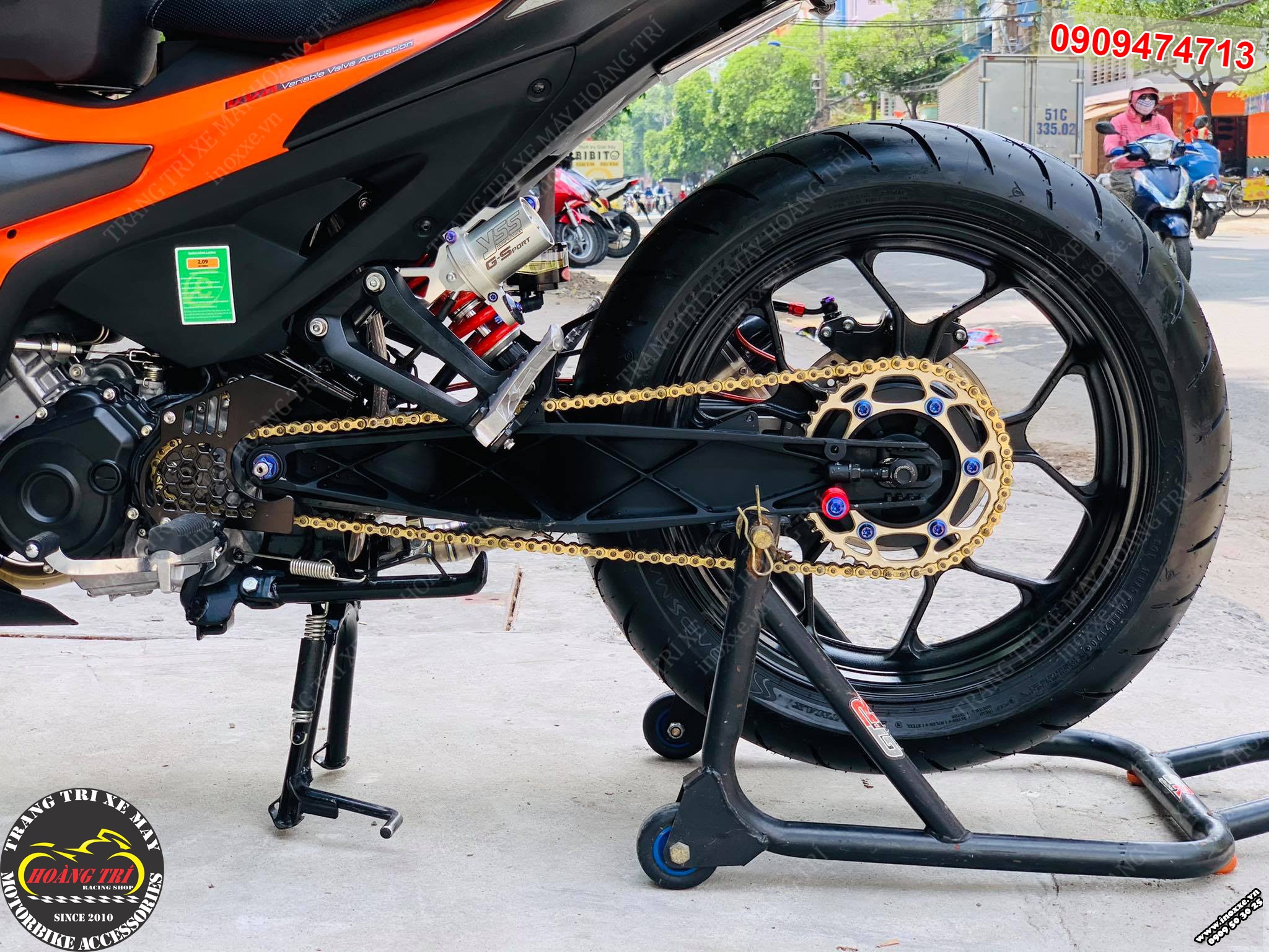 Độ dàn chân sau cho Exciter 155 phong cách Moto - Mâm R3 X1R 5.0, Gấp KTM, Vỏ 180/55-17